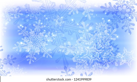 Copos de nieve y luces festivas - fondo vectorial con bellos copos de nieve que brillan alegremente y brillan en el espacio de color