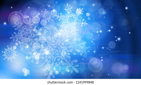Copos de nieve y luces festivas - fondo vectorial con bellos copos de nieve que brillan alegremente y brillan en el espacio de color