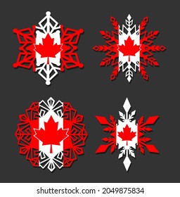 Snowflakes flag of Canada. Christmas patriotic symbol of Canada.