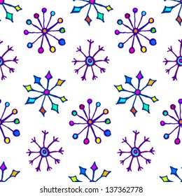 Snowflakes floral vector background, abstract seamless pattern 