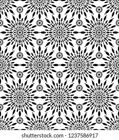 Snowflakes flowers seamless pattern, round flower background. Vector and illustration