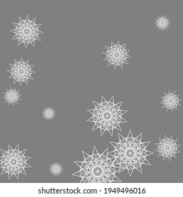 Snowflakes Folk Mystery Monochrome Stars Sky Wallpaper. Luxury Chaotic New Year Christmas Mandala Illustration. Cold Print Silver Night Sharp Wallpaper. Dark Metalic Winter Grey Pastel Ornament.