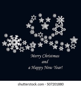 Snowflakes in the form of heart on a blue background. Decoration snowflakes for New Year, Christmas, winter holidays. Vector Illustration