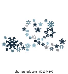 Snowflakes in the form of heart on a white background. Decoration snowflakes for New Year, Christmas, winter holidays. Vector Illustration