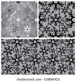Snowflakes in the form of wrenches.
Abstract image, professional repair tools, seamless texture.