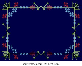 Snowflakes frame for Christmas and New Year greetings. Winter frame with snowflakes in geometric line art style. Design for greeting card, flyers and invitations. Vector illustration