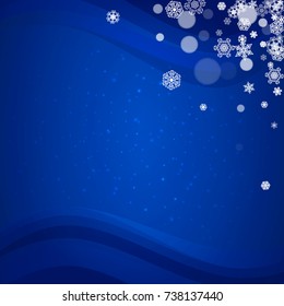 Snowflakes frame on blue background with sparkles. Merry Christmas and Happy New Year. Falling snowflakes frame for banners, gift cards, party invitation, partner compliment and special business offer