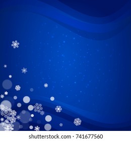 Snowflakes frame on blue background with sparkles. Merry Christmas and Happy New Year. Falling snowflakes frame for banners, gift cards, party invitation, partner compliment and special business offer