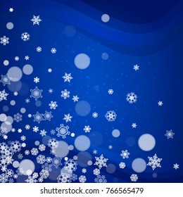 Snowflakes frame on blue background with sparkles. Merry Christmas and Happy New Year. Falling snowflakes frame for banners, gift cards, party invitation, partner compliment and special business offer