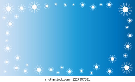 Snowflakes frame on gradient blue and white background. Simple design vector.