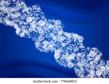 Snowflakes frame on horizontal blue background with sparkles. Merry Christmas and Happy New Year. Falling snowflakes frame for banners, gift cards, party invitation and special business offer