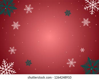 Snowflakes frame on red background. Christmas festive template. Snow pattern. Vector illustration.