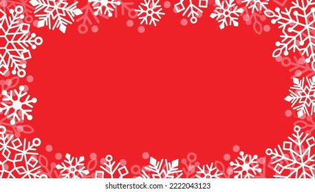 Snowflakes frame on red background, web banner. Christmas background with copy space, vector illustration.