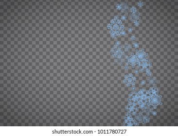 Snowflakes frame on transparent background. Christmas and Happy New Year. Isolated horizontal snowflakes frame for banners, gift cards, party invitation, partner compliment and special business offer