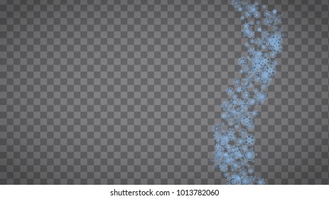 Snowflakes frame on transparent background. Christmas and Happy New Year. Isolated horizontal snowflakes frame for banners, gift cards, party invitation, partner compliment and special business offer