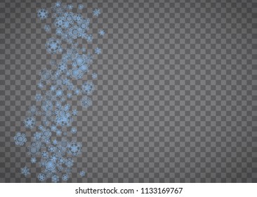 Snowflakes frame on transparent background. Christmas and Happy New Year. Isolated horizontal snowflakes frame for banners, gift cards, party invitation, partner compliment and special business offer