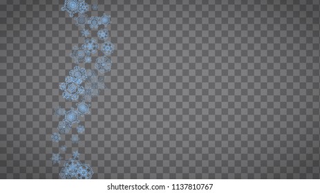 Snowflakes frame on transparent background. Christmas and Happy New Year. Isolated horizontal snowflakes frame for banners, gift cards, party invitation, partner compliment and special business offer