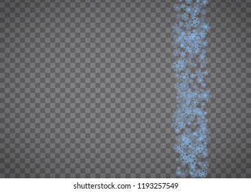 Snowflakes frame on transparent background. Christmas and Happy New Year. Isolated horizontal snowflakes frame for banners, gift cards, party invitation, partner compliment and special business offer