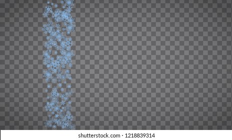 Snowflakes frame on transparent background. Christmas and Happy New Year. Isolated horizontal snowflakes frame for banners, gift cards, party invitation, partner compliment and special business offer