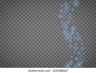 Snowflakes frame on transparent background. Christmas and Happy New Year. Isolated horizontal snowflakes frame for banners, gift cards, party invitation, partner compliment and special business offer