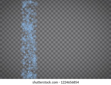 Snowflakes frame on transparent background. Christmas and Happy New Year. Isolated horizontal snowflakes frame for banners, gift cards, party invitation, partner compliment and special business offer