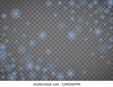Snowflakes frame on transparent background. Christmas and Happy New Year. Isolated horizontal snowflakes frame for banners, gift cards, party invitation, partner compliment and special business offer