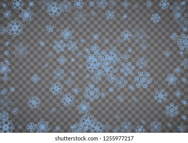 Snowflakes frame on transparent background. Christmas and Happy New Year. Isolated horizontal snowflakes frame for banners, gift cards, party invitation, partner compliment and special business offer