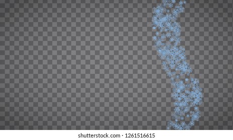 Snowflakes frame on transparent background. Christmas and Happy New Year. Isolated horizontal snowflakes frame for banners, gift cards, party invitation, partner compliment and special business offer