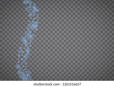Snowflakes frame on transparent background. Christmas and Happy New Year. Isolated horizontal snowflakes frame for banners, gift cards, party invitation, partner compliment and special business offer