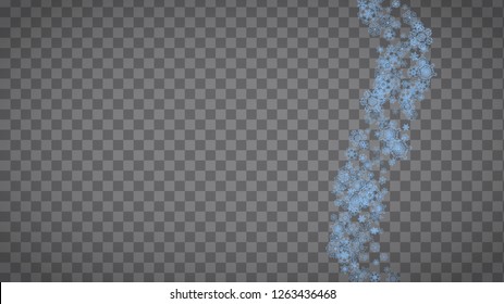Snowflakes frame on transparent background. Christmas and Happy New Year. Isolated horizontal snowflakes frame for banners, gift cards, party invitation, partner compliment and special business offer