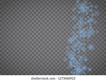 Snowflakes frame on transparent background. Christmas and Happy New Year. Isolated horizontal snowflakes frame for banners, gift cards, party invitation, partner compliment and special business offer