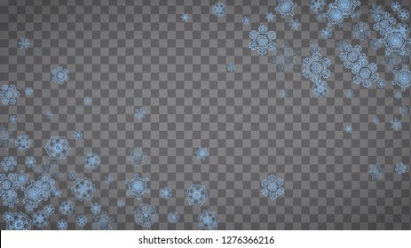 Snowflakes frame on transparent background. Christmas and Happy New Year. Isolated horizontal snowflakes frame for banners, gift cards, party invitation, partner compliment and special business offer