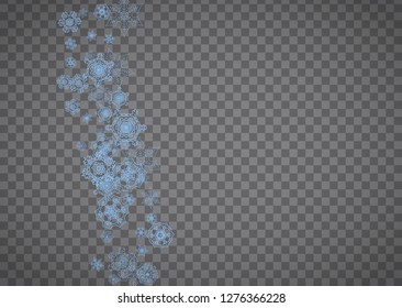 Snowflakes frame on transparent background. Christmas and Happy New Year. Isolated horizontal snowflakes frame for banners, gift cards, party invitation, partner compliment and special business offer