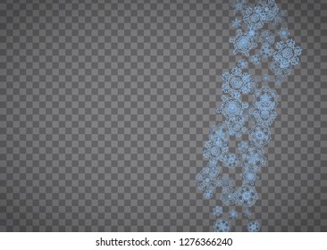 Snowflakes frame on transparent background. Christmas and Happy New Year. Isolated horizontal snowflakes frame for banners, gift cards, party invitation, partner compliment and special business offer