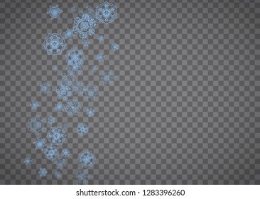 Snowflakes frame on transparent background. Christmas and Happy New Year. Isolated horizontal snowflakes frame for banners, gift cards, party invitation, partner compliment and special business offer