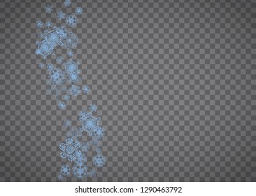 Snowflakes frame on transparent background. Christmas and Happy New Year. Isolated horizontal snowflakes frame for banners, gift cards, party invitation, partner compliment and special business offer