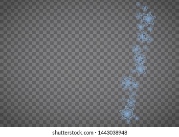 Snowflakes frame on transparent background. Christmas and Happy New Year. Isolated horizontal snowflakes frame for banners, gift cards, party invitation, partner compliment and special business offer