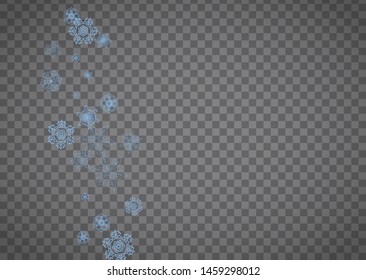 Snowflakes frame on transparent background. Christmas and Happy New Year. Isolated horizontal snowflakes frame for banners, gift cards, party invitation, partner compliment and special business offer