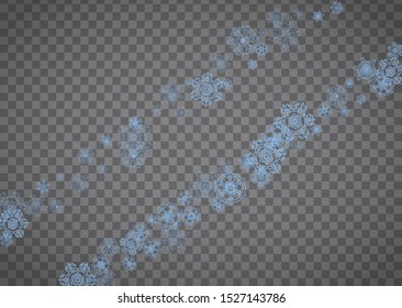 Snowflakes frame on transparent background. Christmas and Happy New Year. Isolated horizontal snowflakes frame for banners, gift cards, party invitation, partner compliment and special business offer