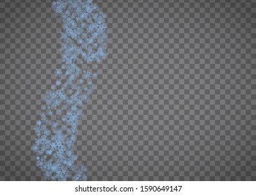 Snowflakes frame on transparent background. Christmas and Happy New Year. Isolated horizontal snowflakes frame for banners, gift cards, party invitation, partner compliment and special business offer