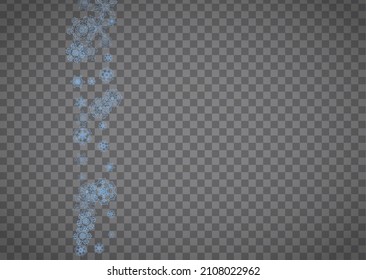 Snowflakes frame on transparent background. Christmas and Happy New Year. Isolated horizontal snowflakes frame for banners, gift cards, party invitation, partner compliment and special business offer