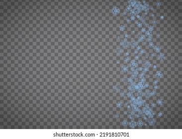 Snowflakes frame on transparent background. Christmas and Happy New Year. Isolated horizontal snowflakes frame for banners, gift cards, party invitation, partner compliment and special business offer
