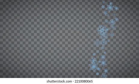 Snowflakes frame on transparent background. Christmas and Happy New Year. Isolated horizontal snowflakes frame for banners, gift cards, party invitation, partner compliment and special business offer