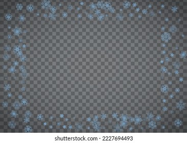 Snowflakes frame on transparent background. Christmas and Happy New Year. Isolated horizontal snowflakes frame for banners, gift cards, party invitation, partner compliment and special business offer
