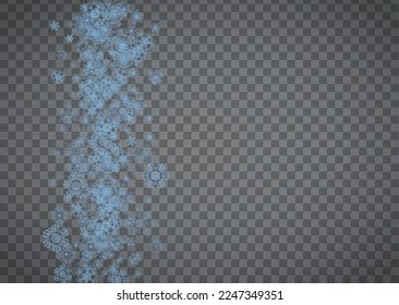 Snowflakes frame on transparent background. Christmas and Happy New Year. Isolated horizontal snowflakes frame for banners, gift cards, party invitation, partner compliment and special business offer