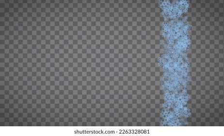 Snowflakes frame on transparent background. Christmas and Happy New Year. Isolated horizontal snowflakes frame for banners, gift cards, party invitation, partner compliment and special business offer