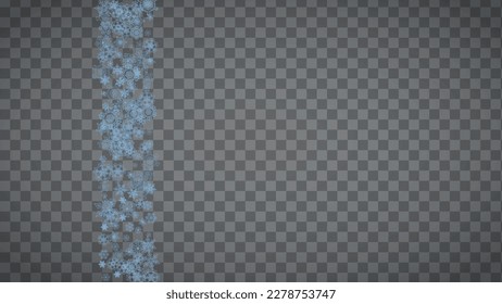 Snowflakes frame on transparent background. Christmas and Happy New Year. Isolated horizontal snowflakes frame for banners, gift cards, party invitation, partner compliment and special business offer