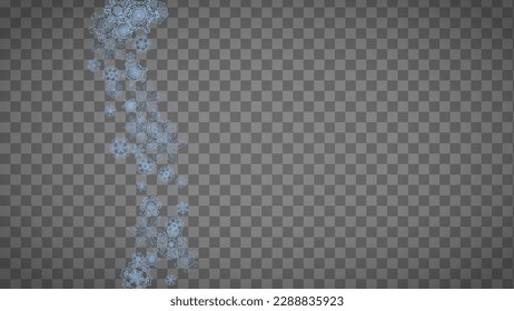 Snowflakes frame on transparent background. Christmas and Happy New Year. Isolated horizontal snowflakes frame for banners, gift cards, party invitation, partner compliment and special business offer