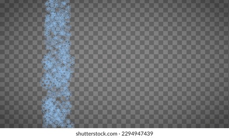 Snowflakes frame on transparent background. Christmas and Happy New Year. Isolated horizontal snowflakes frame for banners, gift cards, party invitation, partner compliment and special business offer
