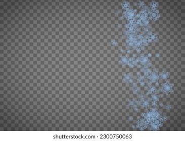 Snowflakes frame on transparent background. Christmas and Happy New Year. Isolated horizontal snowflakes frame for banners, gift cards, party invitation, partner compliment and special business offer
